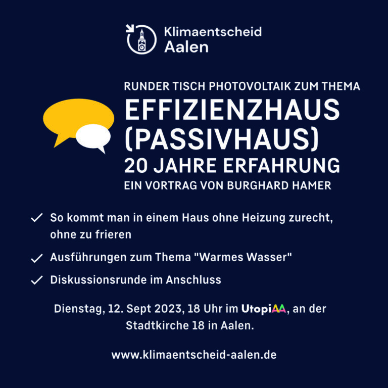 Dienstag, 12. Sept. 2023: Vortrag „Effizienzhaus“ von Burkhard Hamer