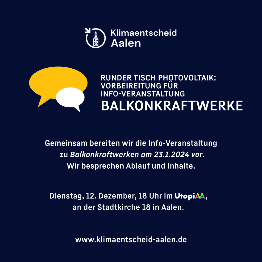 Sharepic: Event Vorbereitung für Info-Veranstaltung Balkonkraftwerke am 12. Dezember 23 im Utopiaa.