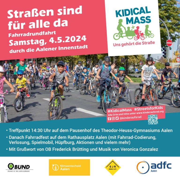Samstag, 04. Mai 2024: Kidical Mass – Kinder aufs Rad! Fahrradfahrt & Fahrradfest.