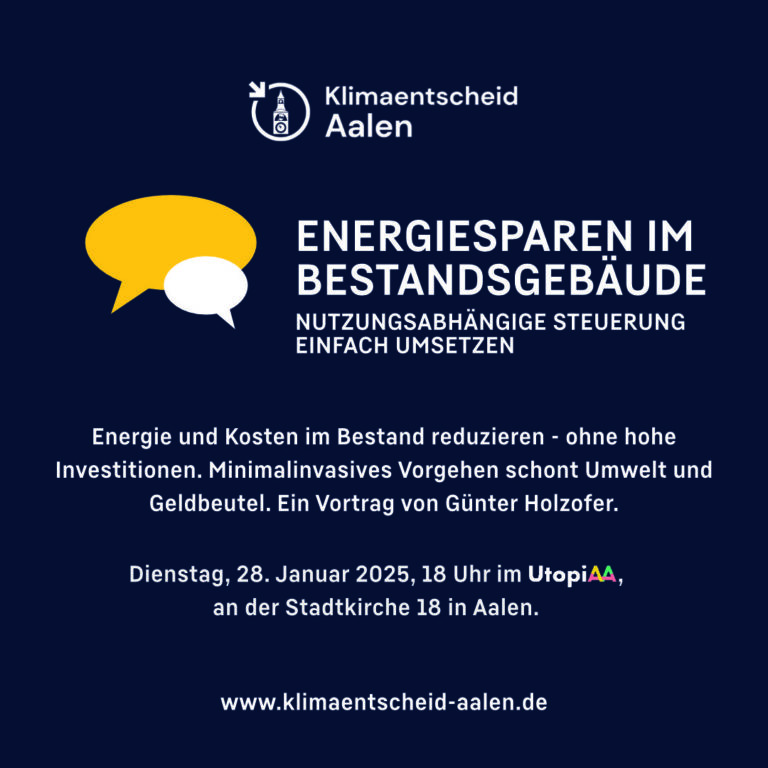 Sharepic "Energiesparen im Bestandsgebaeude" Vortrag von Günter Holzofer am 28.1.25